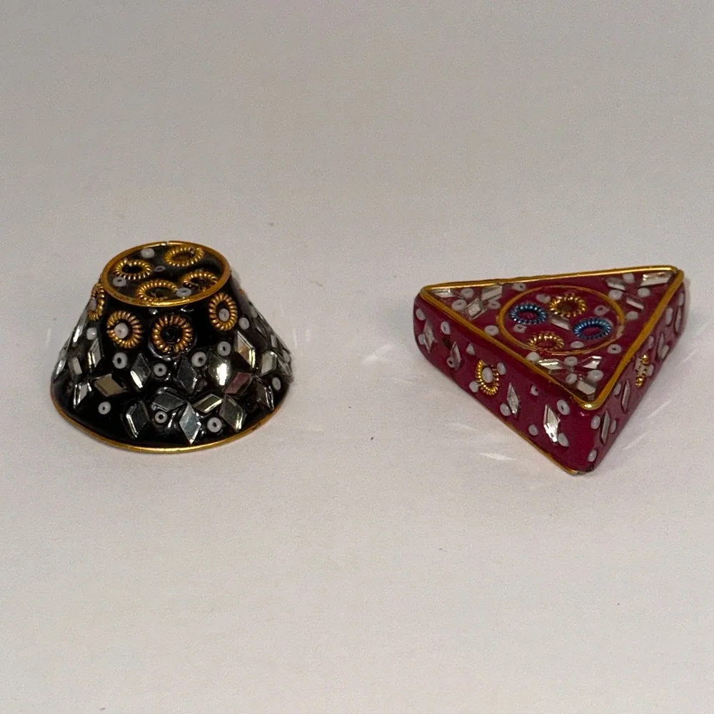 Ornate Vintage Decorative Trinket Set Bell Triangle Red Black Gold Mosaic Mirror